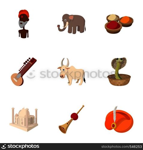 India icons set. Cartoon illustration of 9 India vector icons for web. India icons set, cartoon style