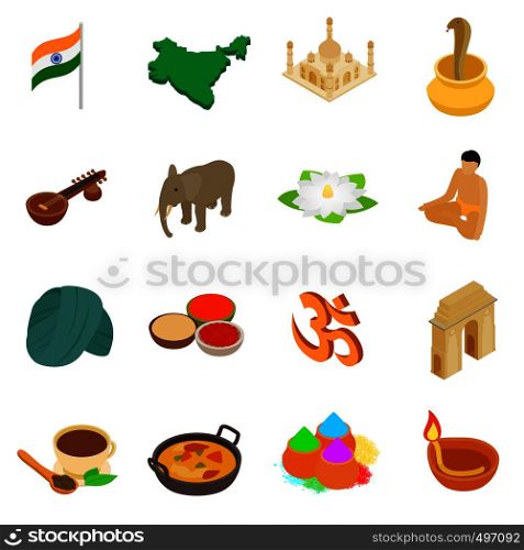 India isometric 3d icons set isolated on white background. India isometric 3d icons set