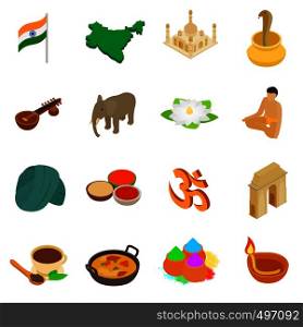 India isometric 3d icons set isolated on white background. India isometric 3d icons set