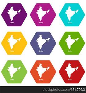 India map icons 9 set coloful isolated on white for web. India map icons set 9 vector