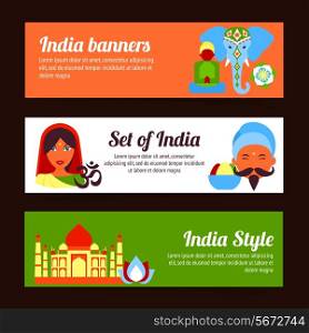 India style travel culture religion yoga symbols horizontal banners set isolated vector illustration