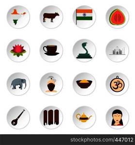 India travel icons set in flat style isolated vector icons set illustration. India travel icons set in flat style