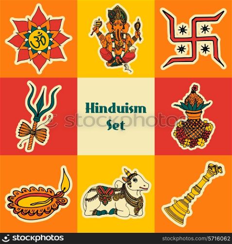 India travel traditional culture hinduism symbols decorative colored sketch icons set isolated vector illustration