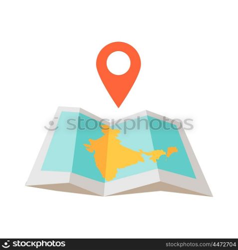 India traveling conceptual illustration. Summer vacation in exotic countries icon. Tourist journey vector. Navigation in foreign country concept. Map, checpoint in flat style design.