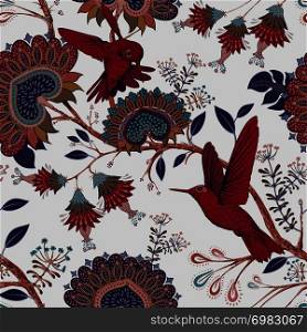 Indian batik with paisley and birds