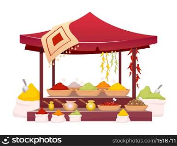 Indian bazaar tent with spices cartoon vector illustration. Thailand market awning with exotic seasoning, traditional herbs flat color object. Oriental canopy isolated on white background