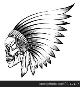 Indian chief skull in engraving style
