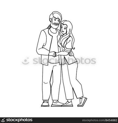 indian couple vector. happy man woman family, young home love, mature lifestule indian couple character. people black line pencil drawing vector illustration. indian couple vector