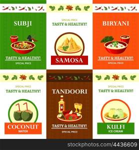 Indian Cuisine Flat Icons Set Poster. Indian cuisine special offer flat icons composition poster with spicy biryani rice dish abstract isolated vector illustration