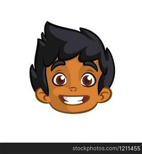 Indian cute small boy head cartoon. Indian afro-american boy smiling expression. Vector icon outlined. Cartoon little boy smiling head