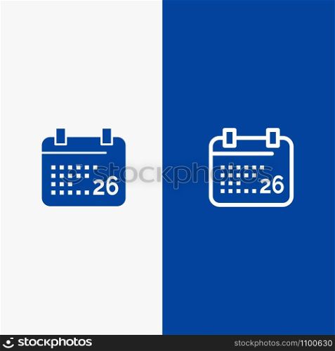Indian, Day, Indian Republic Day, 26 Jan Line and Glyph Solid icon Blue banner Line and Glyph Solid icon Blue banner