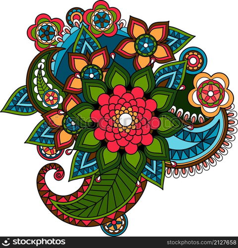 Indian decorative floral element or mexican paisley ornament design isolated. Indian decorative floral element or mexican paisley ornament design