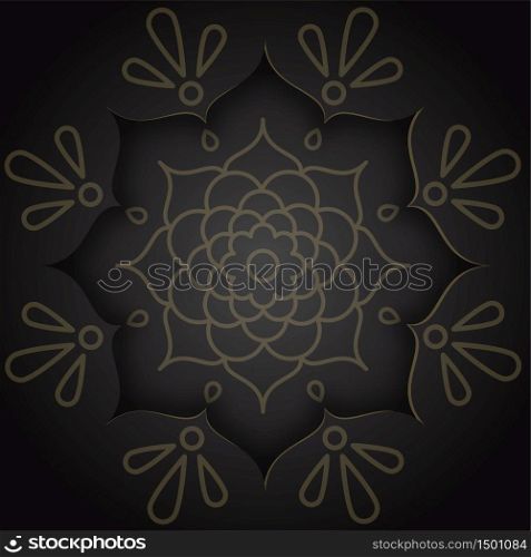 Indian design card in paper style with rangoli and mandala pattern on black background