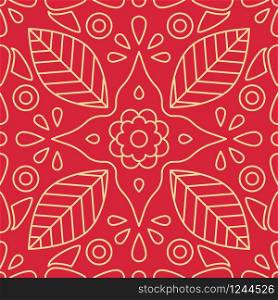 Indian diwali seamless pattern with hindu ornament on red background