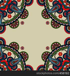 Indian doodle paisley colored frame. Vector illustration. Indian doodle paisley colored frame