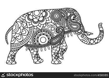 Indian elephant coloring pages template. Vector illustration. Indian elephant coloring pages template