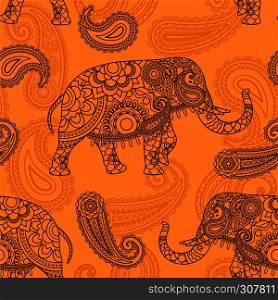 Indian elephant seamless pattern in Indian style vector background. Indian elephant seamless pattern