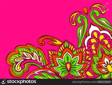 Indian ethnic background pattern. Ethnic folk ornament. Hand drawn lotus flower and paisley.. Indian ethnic background pattern.
