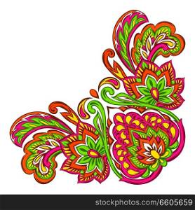 Indian ethnic decorative element. Ethnic folk ornament. Hand drawn lotus flower and paisley.. Indian ethnic decorative element.