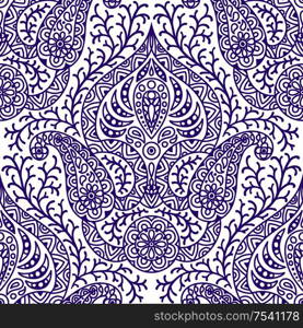 Indian ethnic seamless pattern. Indonesian batik. Ethnic floral folk ornament with lotus flower and paisley. Henna mandala tattoo style.. Indian ethnic seamless pattern.