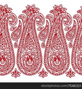 Indian ethnic seamless pattern with paisley. Indonesian batik. Ethnic floral folk ornament with lotus flower. Henna mandala tattoo style.. Indian ethnic seamless pattern with paisley.