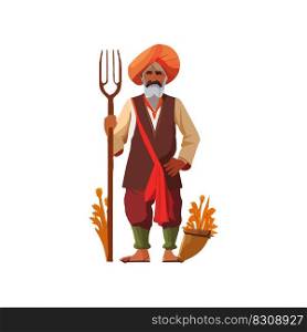 Indian farmer with pitchfork. Vector illustration design.