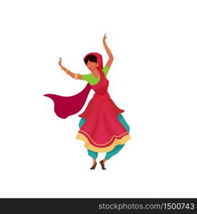 Indian female dancer flat color vector faceless character. Woman in red saree celebrate holiday. Teej festival celebration isolated cartoon illustration for web graphic design and animation. Indian female dancer flat color vector faceless character