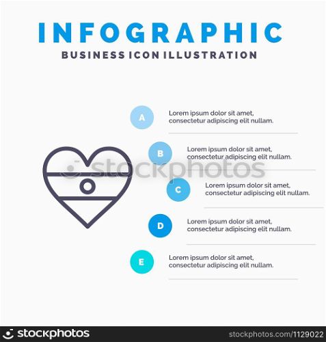 Indian, Flag, Heart, Heart flag Line icon with 5 steps presentation infographics Background