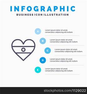 Indian, Flag, Heart, Heart flag Line icon with 5 steps presentation infographics Background