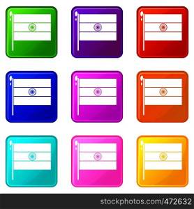 Indian flag icons of 9 color set isolated vector illustration. Indian flag icons 9 set