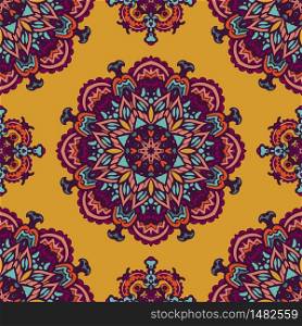 Indian floral paisley medallion pattern. Ethnic Mandala ornament. Henna tattoo style. Can be used for textile, greeting card, coloring book, phone case print.. Colorful Tribal Ethnic Festive Abstract Floral Vector Pattern