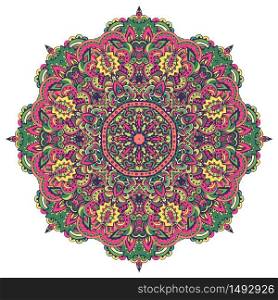 Indian floral paisley ornament. Ethnic Mandala flower print. Festive colorful design element isolated. Abstract mandala floral design colorful ornament stylish element