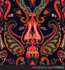 Indian floral seamless pattern. Vertical decorative wallpaper with paisley and flowers