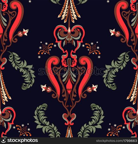Indian floral seamless pattern. Vertical decorative with paisley and flowers