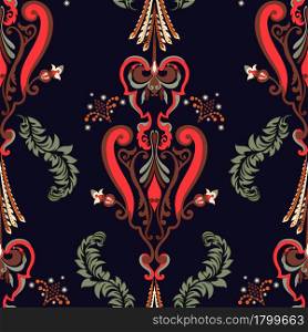 Indian floral seamless pattern. Vertical decorative with paisley and flowers