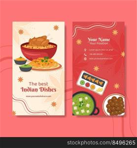 Indian Food Restaurant Card Vertical Template Flat Cartoon Background Vector Illustration