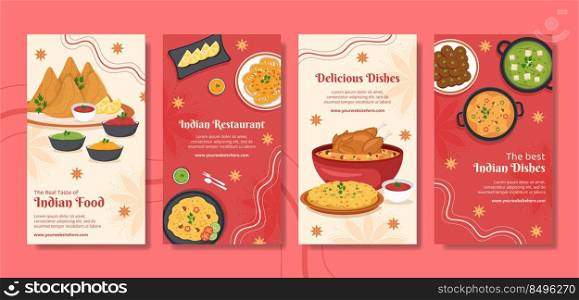 Indian Food Restaurant Social Media Stories Template Flat Cartoon Background Vector Illustration