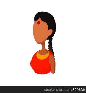 Indian girl in traditional Indian sari icon in cartoon style on a white background . Indian girl in traditional Indian sari icon