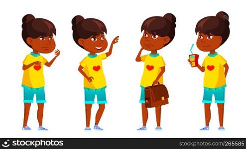 Indian Girl Kid Poses Set Vector. Primary School Child. Hindu. Asian. Knowledge, Learn, Lesson. For Advertising, Placard, Print Design Isolated Illustration. Indian Girl Kid Poses Set Vector. Primary School Child. Hindu. Asian. Knowledge, Learn, Lesson. For Advertising, Placard, Print Design. Isolated Cartoon Illustration