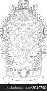 Indian god Ganesha with an elephant head on the throne.. Vector. God Ganesha.