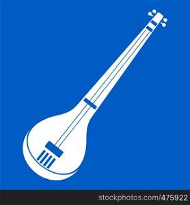 Indian guitar icon white isolated on blue background vector illustration. Indian guitar icon white