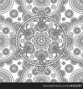 Indian hand drawn seamless background in black and white. Vector illustration. Indian hand drawn seamless background
