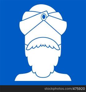 Indian man icon white isolated on blue background vector illustration. Indian man icon white