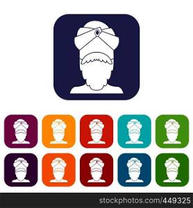 Indian man icons set vector illustration in flat style In colors red, blue, green and other. Indian man icons set flat