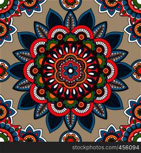 Indian mandala colored seamless pattern. Vector illustration. Indian mandala vector seamless pattern