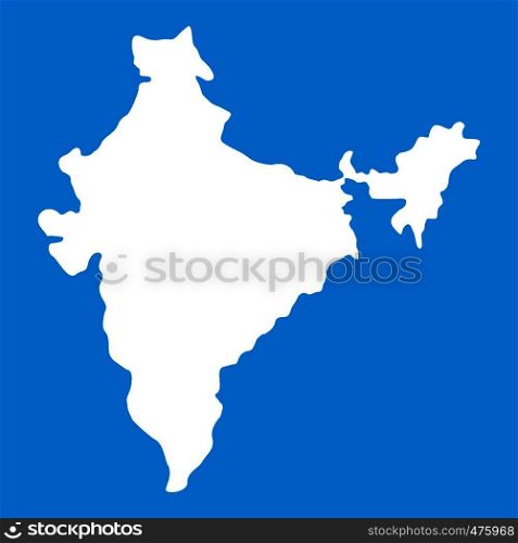 Indian map icon white isolated on blue background vector illustration. Indian map icon white