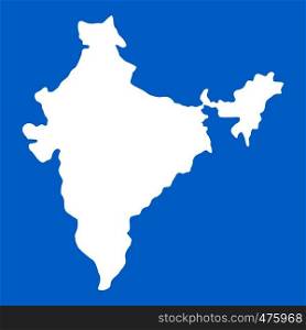 Indian map icon white isolated on blue background vector illustration. Indian map icon white