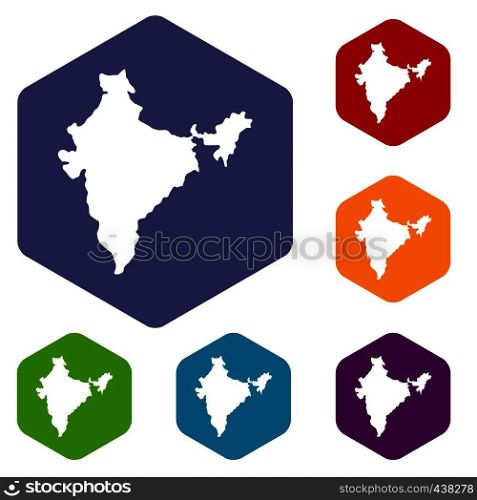 Indian map icons set hexagon isolated vector illustration. Indian map icons set hexagon