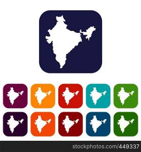 Indian map icons set vector illustration in flat style In colors red, blue, green and other. Indian map icons set flat