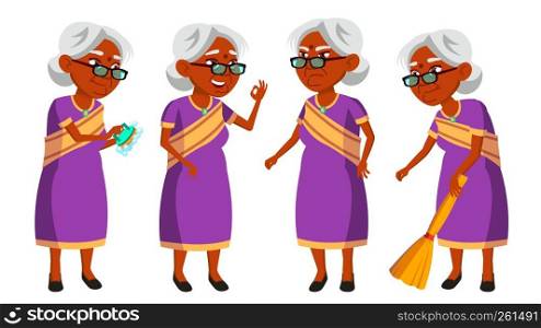 Indian Old Woman In Sari Vector. Elderly People. Hindu. Asian. Senior Person. Aged. Active Grandparent. Joy. Web Brochure Poster Design Isolated Illustration. Indian Old Woman In Sari Vector. Elderly People. Hindu. Asian. Senior Person. Aged. Active Grandparent. Joy. Web, Brochure, Poster Design. Isolated Cartoon Illustration